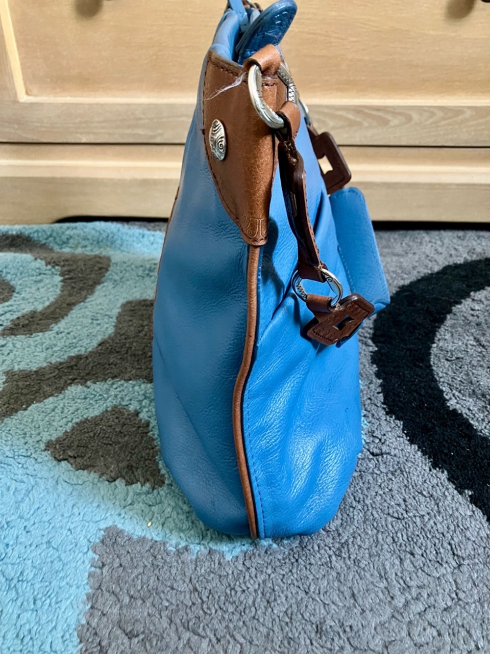 Brighton Blue Leather Shoulder Bag with Brown Trim - Picture 10 of 13